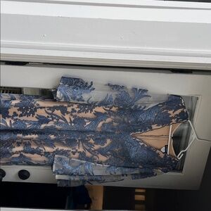 Jovani Beige and Blue Dress with Embroidery